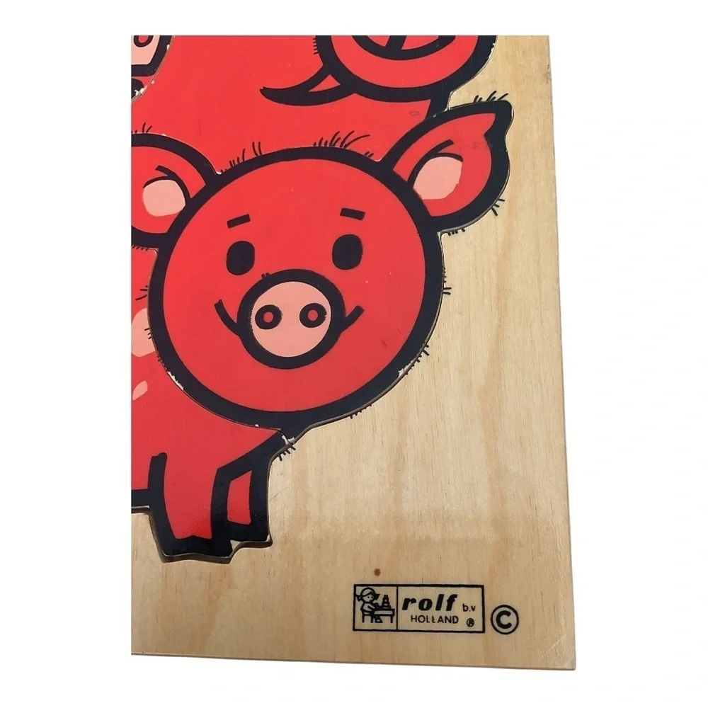 Vintage Rolf Holland Wooden Pig Puzzle – 6pc Montessori Toy